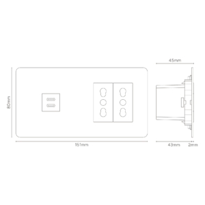 Kew Gniazdo USB-C 30 W i Bipasso x 2 w podwójnej ramce – Do malowania, Biały