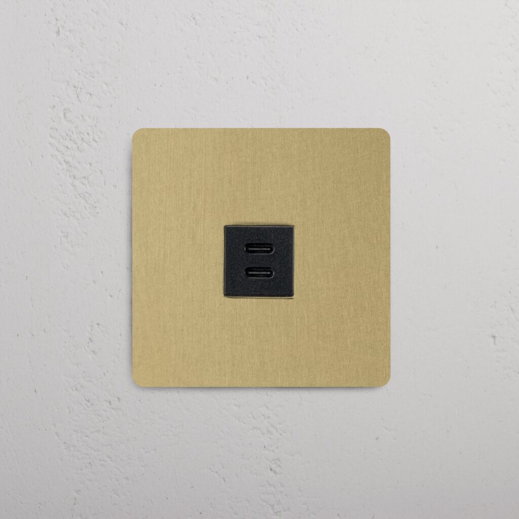 Kew Gniazdo USB-C 30 W w pojedynczej ramce – Antyczny mosiądz, Czarny
