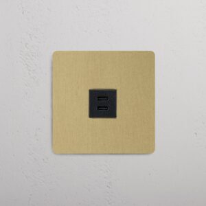 Kew Gniazdo USB-C 30 W w pojedynczej ramce – Antyczny mosiądz, Czarny