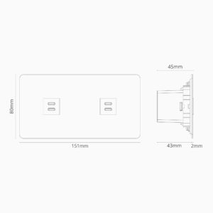 Kew Gniazdo USB-C 30 W x 2 w podwójnej ramce – Do malowania, Czarny