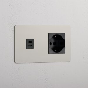 Kew Gniazdo USB-C 30 W i Schuko/Bipasso w podwójnej ramce – Polerowany nikiel, Czarny