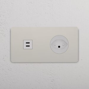 Grove Gniazdo USB-C 30W i szwajcarskie typu J w podwójnej ramce – Polerowany nikiel, Biały