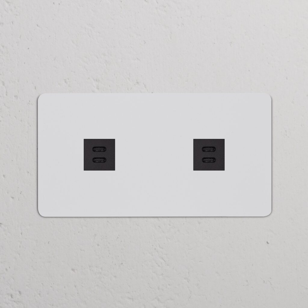 Kew Gniazdo USB-C 30 W x 2 w podwójnej ramce – Do malowania, Czarny