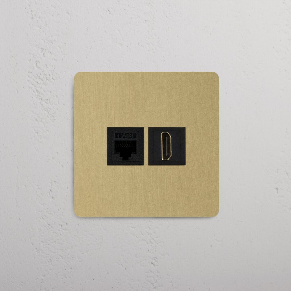 Kew Gniazdo RJ45 i HDMI w pojedynczej ramce – Antyczny mosiądz, Czarny
