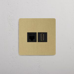 Kew Gniazdo RJ45 i HDMI w pojedynczej ramce – Antyczny mosiądz, Czarny