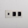 Grove Gniazdo USB-C 30 W i Schuko/Bipasso x 2 w potrójnej ramce – Polerowany nikiel, Czarny