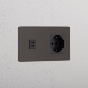 Kew Gniazdo USB-C 30 W i Schuko/Bipasso w podwójnej ramce – Brąz, Czarny
