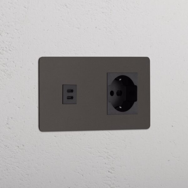 Kew Gniazdo USB-C 30 W i Schuko/Bipasso w podwójnej ramce – Brąz, Czarny