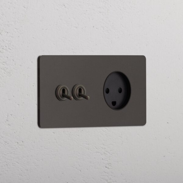 Grove Włącznik dźwigniowy x 2 i gniazdo duńskie typu K w podwójnej ramce – Brąz, Czarny