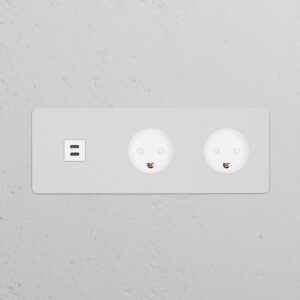 Kew Gniazdo USB-C 30 W i duńskie typu K x 2 w potrójnej ramce – Do malowania, Biały