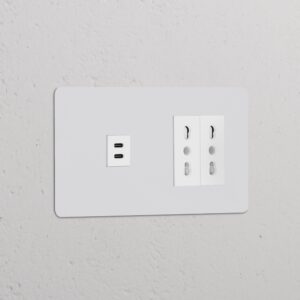 Kew Gniazdo USB-C 30 W i Bipasso x 2 w podwójnej ramce – Do malowania, Biały