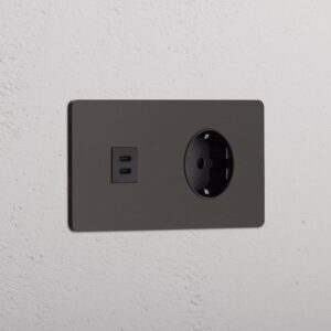 Grove Gniazdo USB-C 30 W i Schuko typu F x 2 w podwójnej ramce – Brąz, Czarny