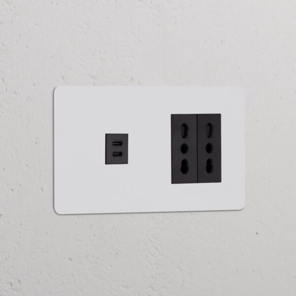 Kew Gniazdo USB-C 30 W i Bipasso x 2 w podwójnej ramce – Do malowania, Czarny
