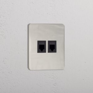 Grove Gniazdo RJ45 x 2 w pojedynczej ramce – Polerowany nikiel, Czarny