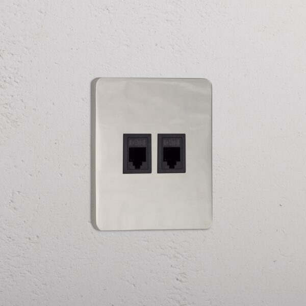 Grove Gniazdo RJ45 x 2 w pojedynczej ramce – Polerowany nikiel, Czarny