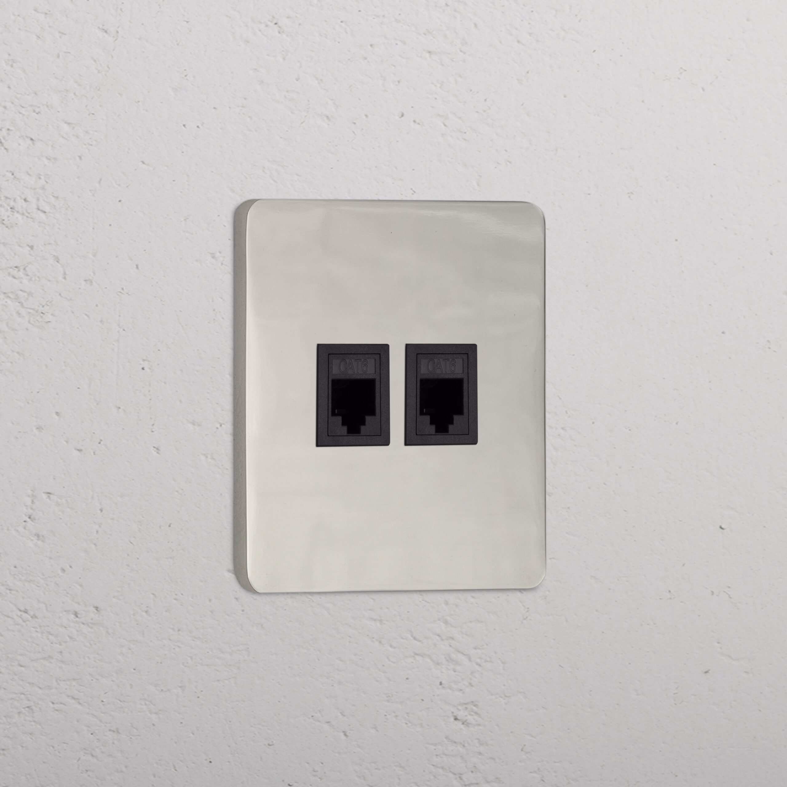 Grove Gniazdo RJ45 x 2 w pojedynczej ramce – Polerowany nikiel, Czarny