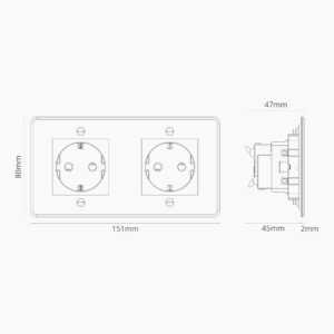 Kew Gniazdo Schuko typu F x 2 w podwójnej ramce – Przezroczysty, Czarny