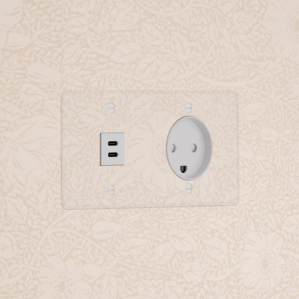 Kew Gniazdo USB-C 30 W i duńskie typu K w podwójnej ramce – Przezroczysty, Biały