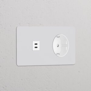 Kew Gniazdo USB-C 30 W i Schuko typu F x 2 w podwójnej ramce – Do malowania, Biały