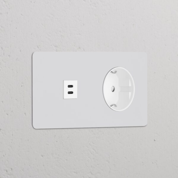Kew Gniazdo USB-C 30 W i Schuko typu F x 2 w podwójnej ramce – Do malowania, Biały