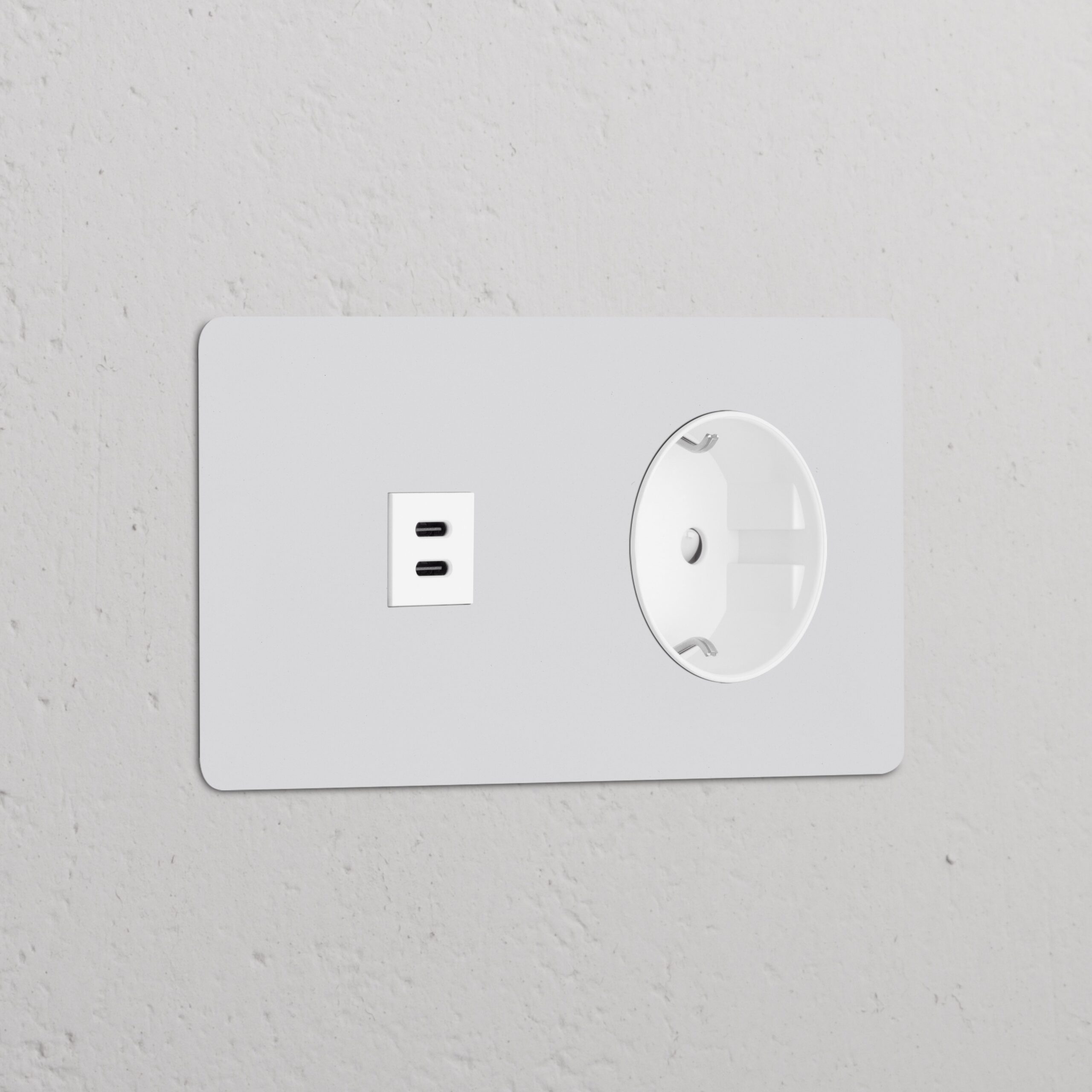 Kew Gniazdo USB-C 30 W i Schuko typu F x 2 w podwójnej ramce – Do malowania, Biały
