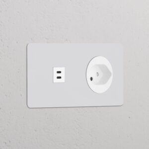 Kew Gniazdo USB-C 30W i szwajcarskie typu J w podwójnej ramce – Do malowania, Biały