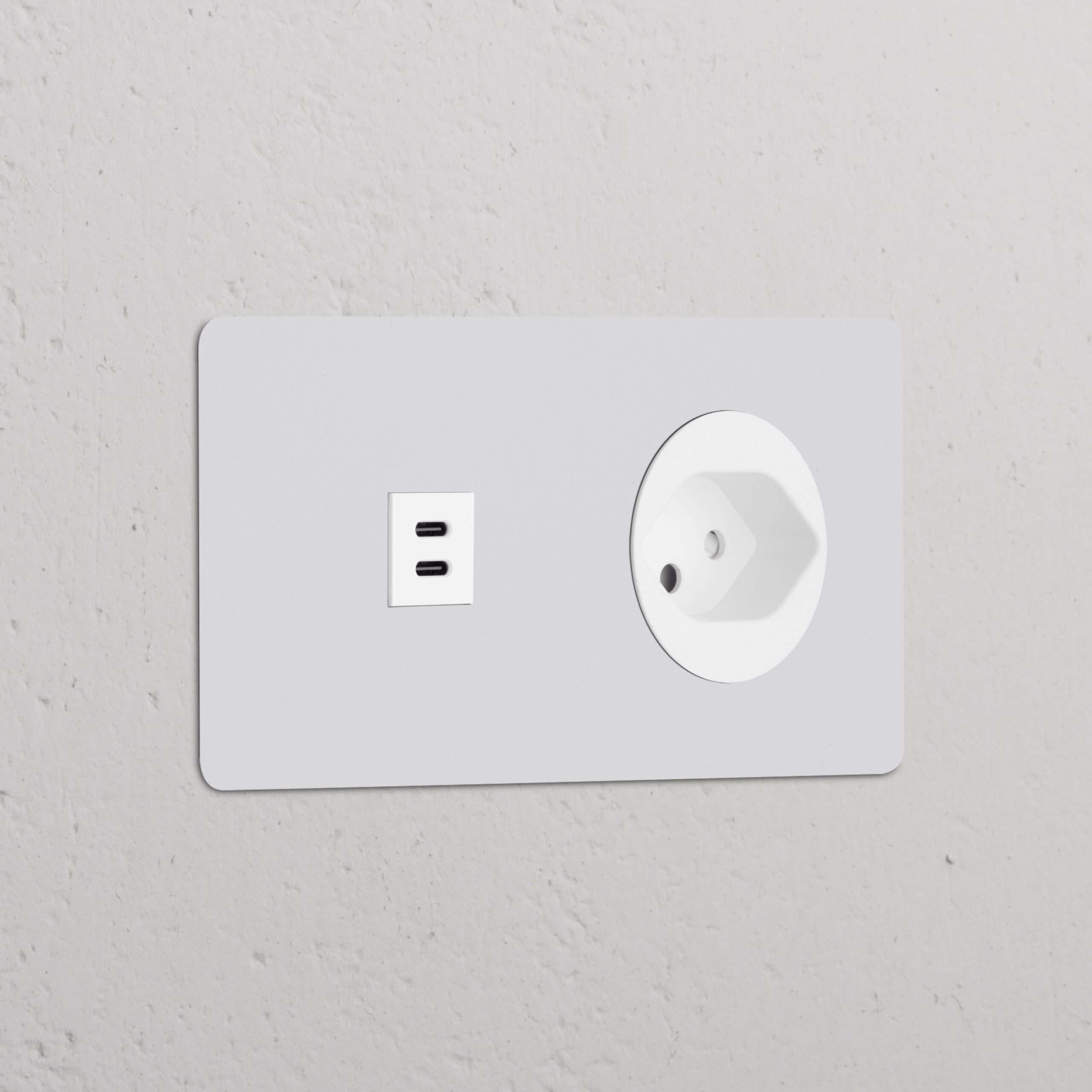 Kew Gniazdo USB-C 30W i szwajcarskie typu J w podwójnej ramce – Do malowania, Biały