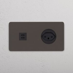 Grove Gniazdo USB-C 30W i szwajcarskie typu J w podwójnej ramce – Brąz, Czarny
