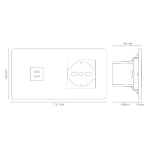 Grove Gniazdo USB-C 30 W i Schuko/Bipasso w podwójnej ramce – Antyczny mosiądz, Czarny