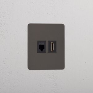 Kew Gniazdo RJ45 i HDMI w pojedynczej ramce – Brąz, Czarny