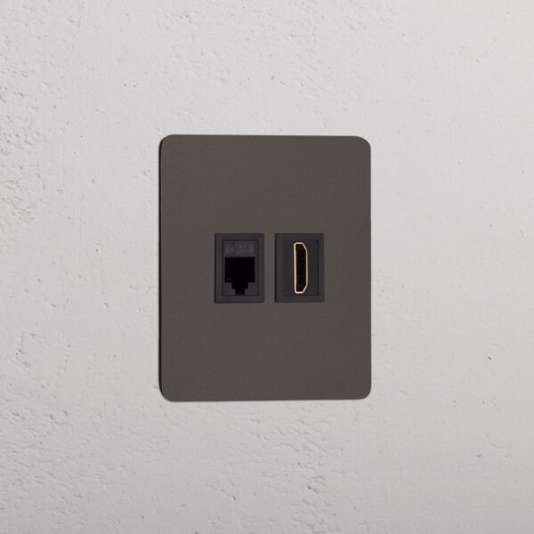 Kew Gniazdo RJ45 i HDMI w pojedynczej ramce – Brąz, Czarny
