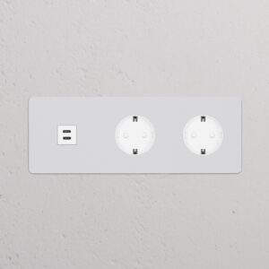 Kew Gniazdo USB-C 30 W i Schuko typu F x 2 w potrójnej ramce – Do malowania, Biały