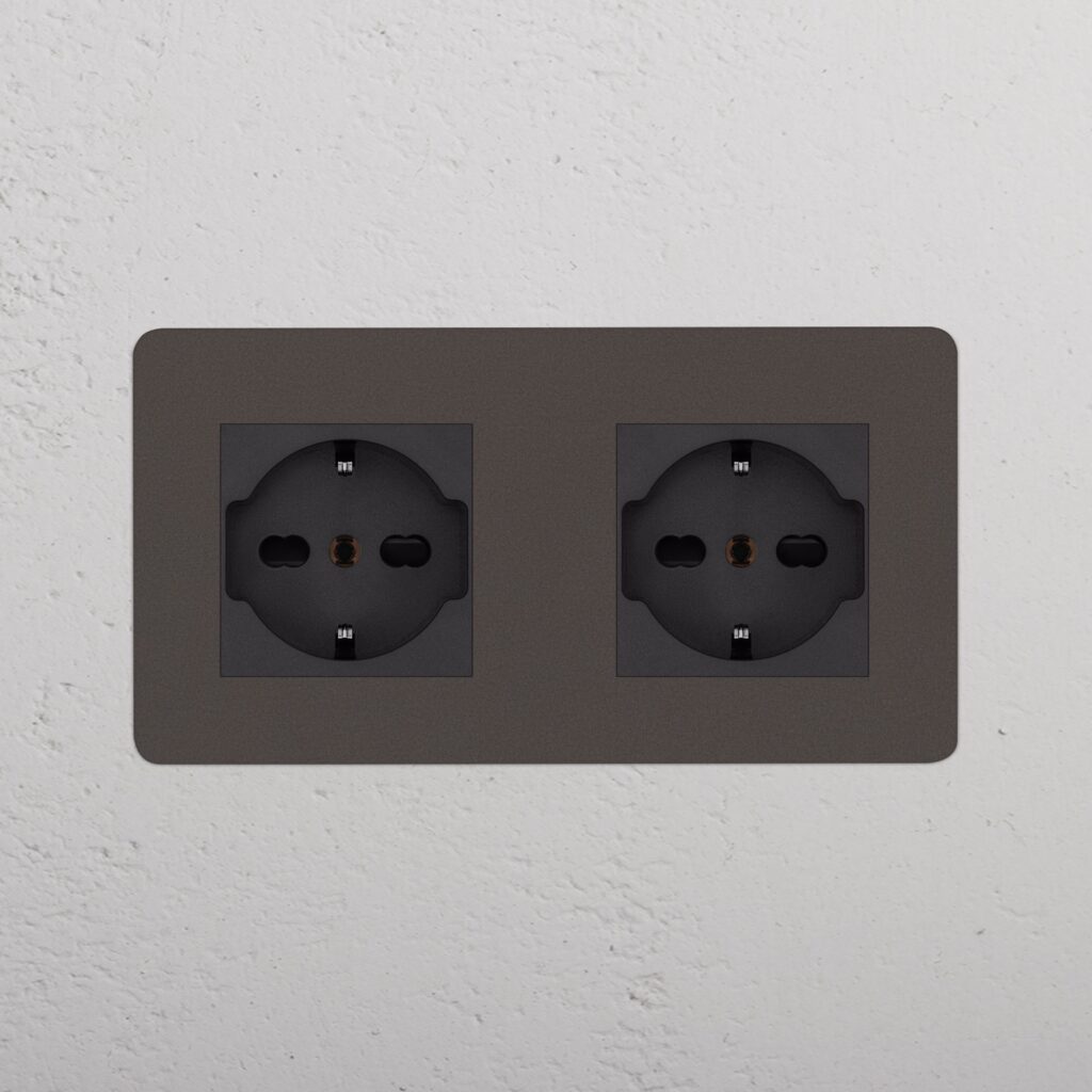 Kew Gniazdo Schuko/Bipasso x 2 w podwójnej ramce – Brąz, Czarny