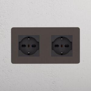 Kew Gniazdo Schuko/Bipasso x 2 w podwójnej ramce – Brąz, Czarny