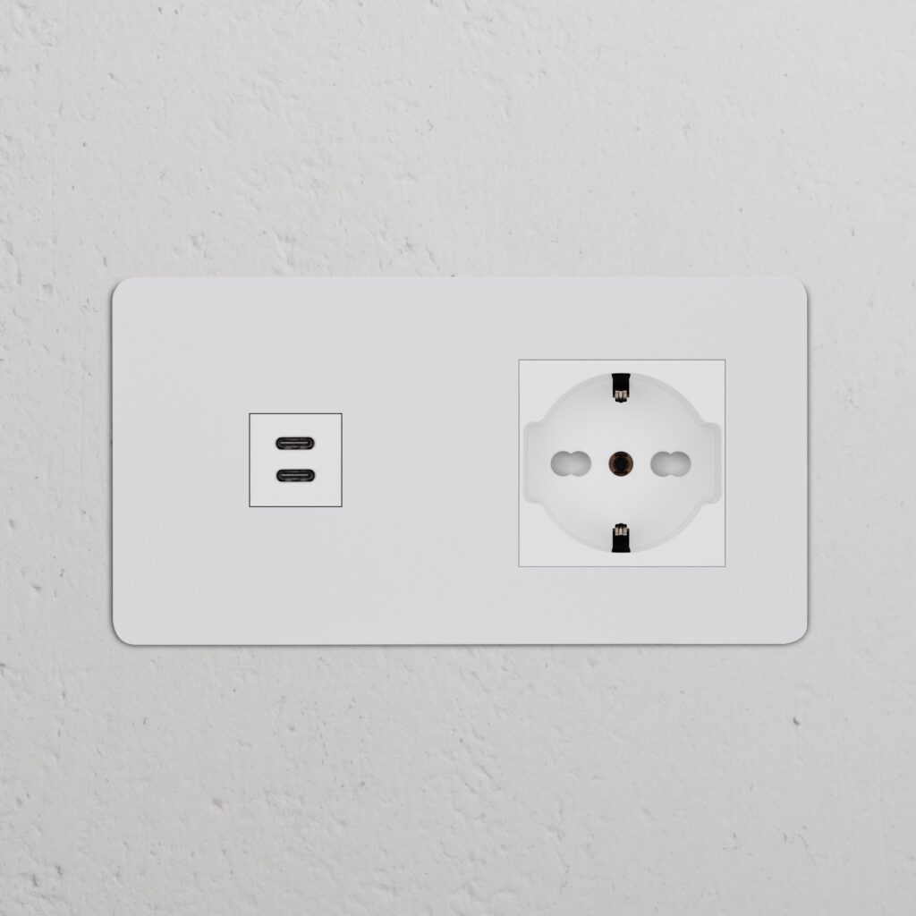 Kew Gniazdo USB-C 30 W i Schuko/Bipasso w podwójnej ramce – Do malowania, Biały