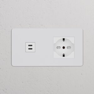 Kew Gniazdo USB-C 30 W i Schuko/Bipasso w podwójnej ramce – Do malowania, Biały