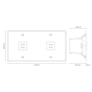 Kew Gniazdo USB-C 30 W x 2 w podwójnej ramce – Przezroczysty, Biały
