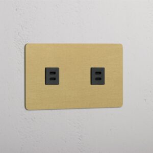 Kew Gniazdo USB-C 30 W x 2 w podwójnej ramce – Antyczny mosiądz, Czarny