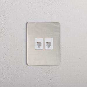 Grove Gniazdo RJ45 x 2 w pojedynczej ramce – Polerowany nikiel, Biały