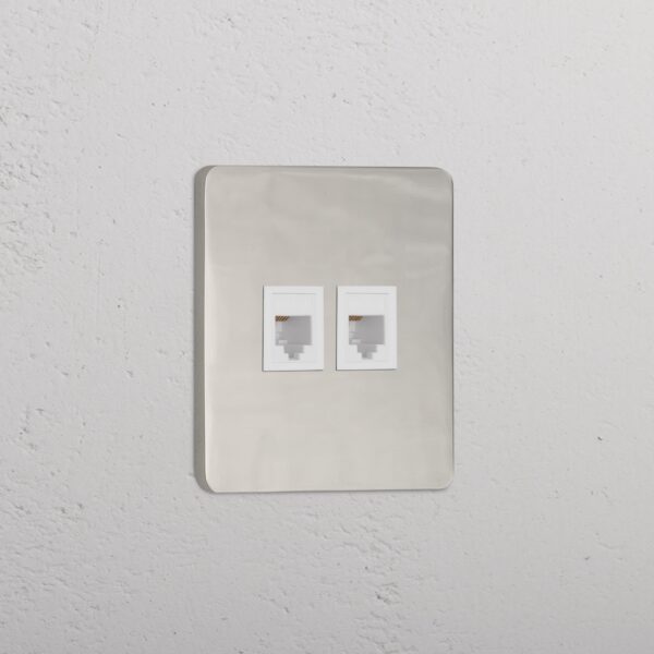 Grove Gniazdo RJ45 x 2 w pojedynczej ramce – Polerowany nikiel, Biały