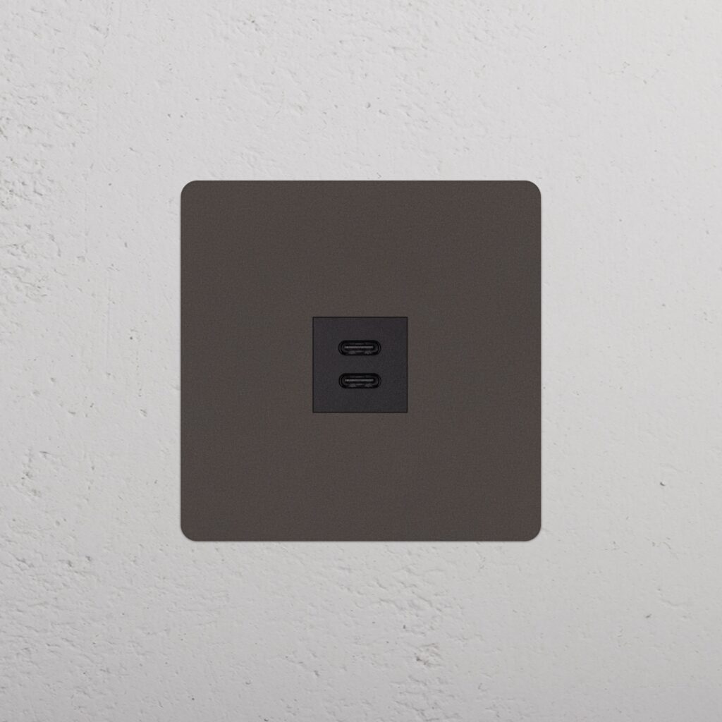 Kew Gniazdo USB-C 30 W w pojedynczej ramce – Brąz, Czarny