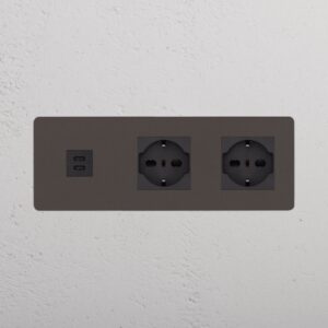 Kew Gniazdo USB-C 30 W i Schuko/Bipasso x 2 w potrójnej ramce – Brąz, Czarny
