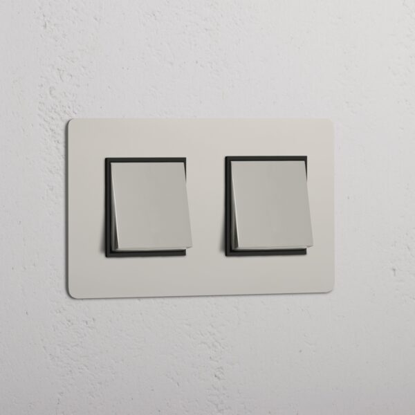 Kew Włącznik klawiszowy x 2 w podwójnej ramce – Polerowany nikiel, Czarny