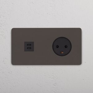 Grove Gniazdo USB-C 30 W i duńskie typu K w podwójnej ramce – Brąz, Czarny