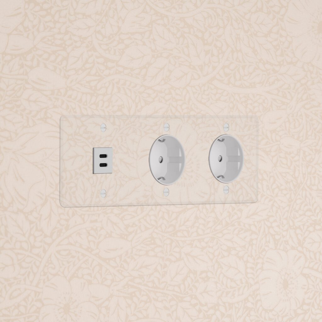 Kew Gniazdo USB-C 30 W i Schuko typu F x 2 w potrójnej ramce – Przezroczysty, Biały