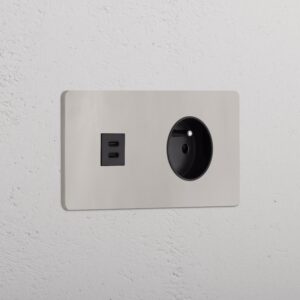 Grove Gniazdo USB-C 30 W i francusko/belgijskie typu E w podwójnej ramce – Polerowany nikiel, Czarny