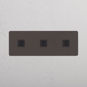 Kew Gniazdo USB-C 30 W x 3 w potrójnej ramce – Brąz, Czarny