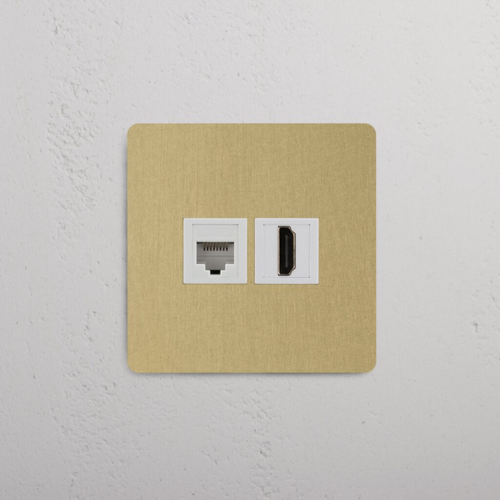 Kew Gniazdo RJ45 i HDMI w pojedynczej ramce – Antyczny mosiądz, Biały