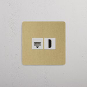 Kew Gniazdo RJ45 i HDMI w pojedynczej ramce – Antyczny mosiądz, Biały