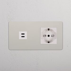Kew Gniazdo USB-C 30 W i Schuko/Bipasso w podwójnej ramce – Polerowany nikiel, Biały